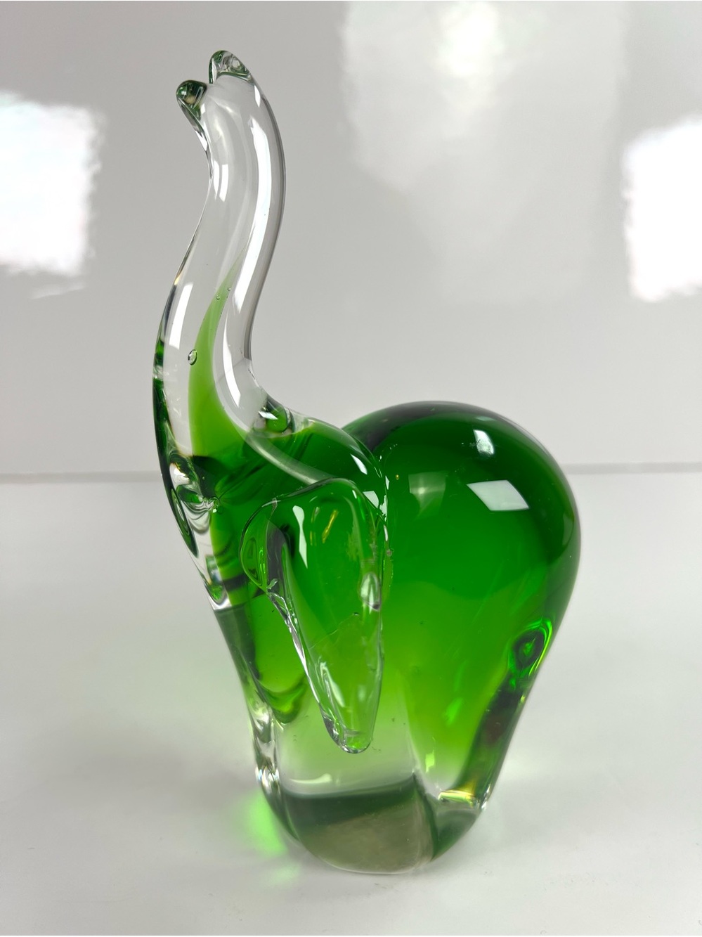 Fifth Avenue Crystal Collectible Murano Style Green Elephant Paperweight Curio
